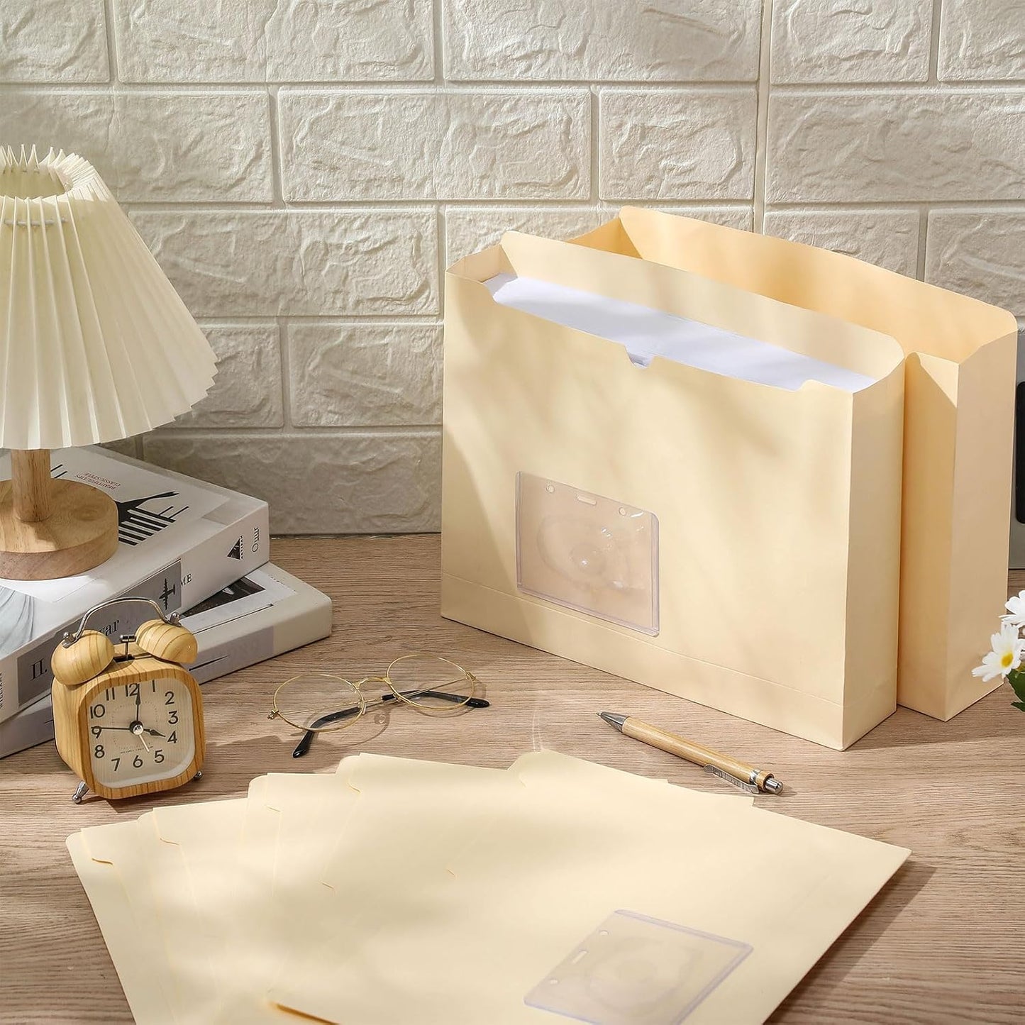 Zhehao 100 Pcs File Jackets Reinforced Straight Cut Tab Pocket Folders Expandable File Folder Expanding Paper Organizer with Tabs Expansion Pocket, Letter Size (Beige Color,with Label Pocket)