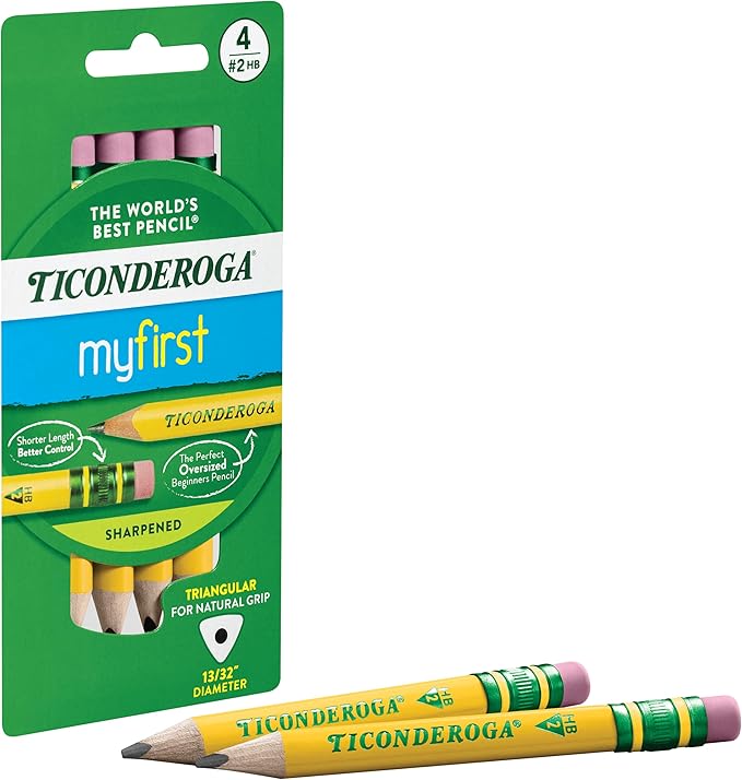 Ticonderoga My First Short Triangular Wood-Cased Pencils Bundle With Striped Wood-Cased Pencils, 4 And 10 Count