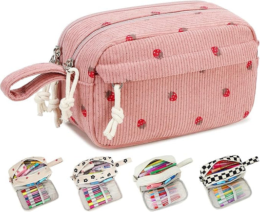 Bluboon Large Capacity Pencil Case Pen Pouch for School Supplies, Teens, Girls, Boys, Women & Men, Durable Multi-Purpose Organizer (Strawberry Pink2)