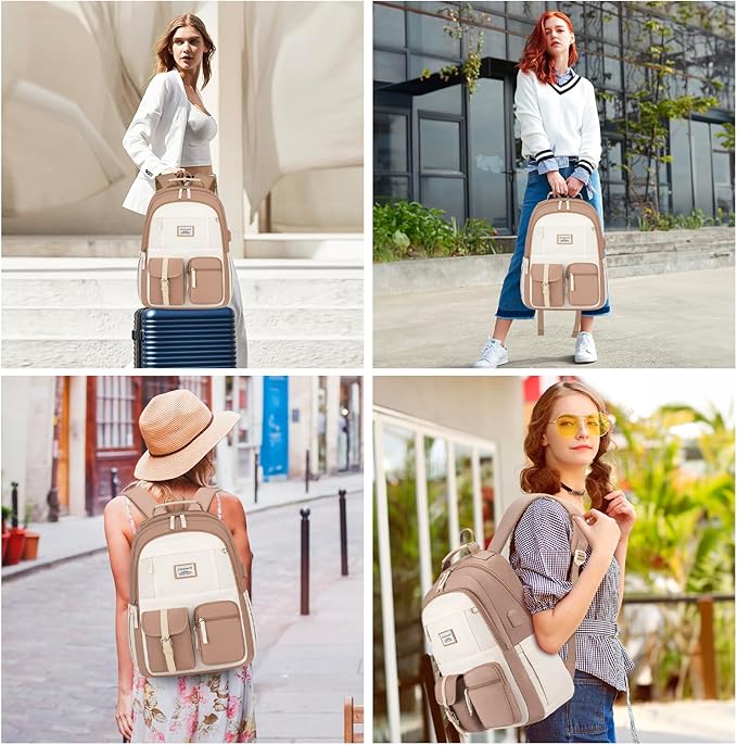 School Backpack BookBag for Teen Girl: 15.6 Inch Cute Laptop Backpacks for Middle High School Casual College Back Packs with USB Charging Port Aesthetic Daypack Travel Book Bag for Kids Students Women