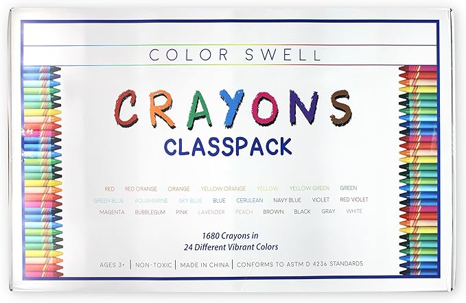 Color Swell Bulk Crayon Pack - 1680 Crayons in 24 Vibrant Colors of Teacher Quality Durable Bulk Crayons for Classroom and Home