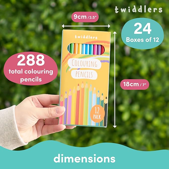 THE TWIDDLERS 24 Pack of 12 Colored Pencils Bulk, 288 Count, Pre-sharpened Mini Coloring Pencils for Kids, Back to School Supplies for Teachers, Classroom Prizes, Party Bag Fillers