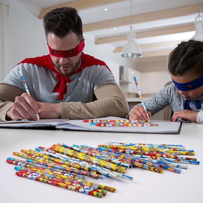 Kolewo4ever 100 Pieces Hero Cylinder Wood Pencils - Pow! Snap! Wham! Bang! Elements - 4 Style Assorted for Kids, Classroom Rewards, Carnival Prizes