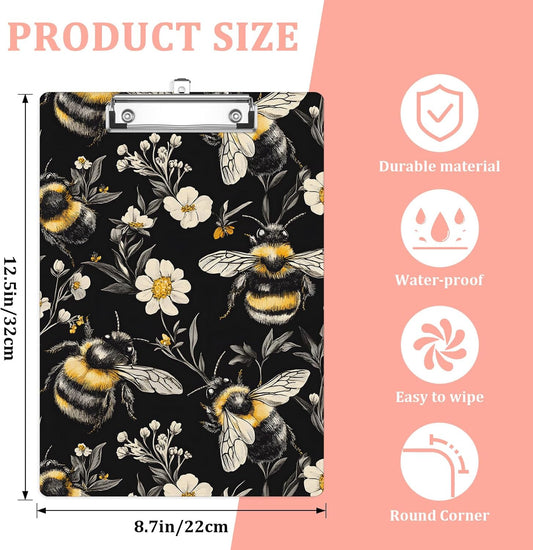 Honeybee White Daisy Plastic Clipboards,Cute Fashion Clipboard Decorative 8.5" x 12.5"Standard A4 Size Clipboards,Acrylic Clipboard for Teacher,Social Worker,Students,Nurse,Office Supplies