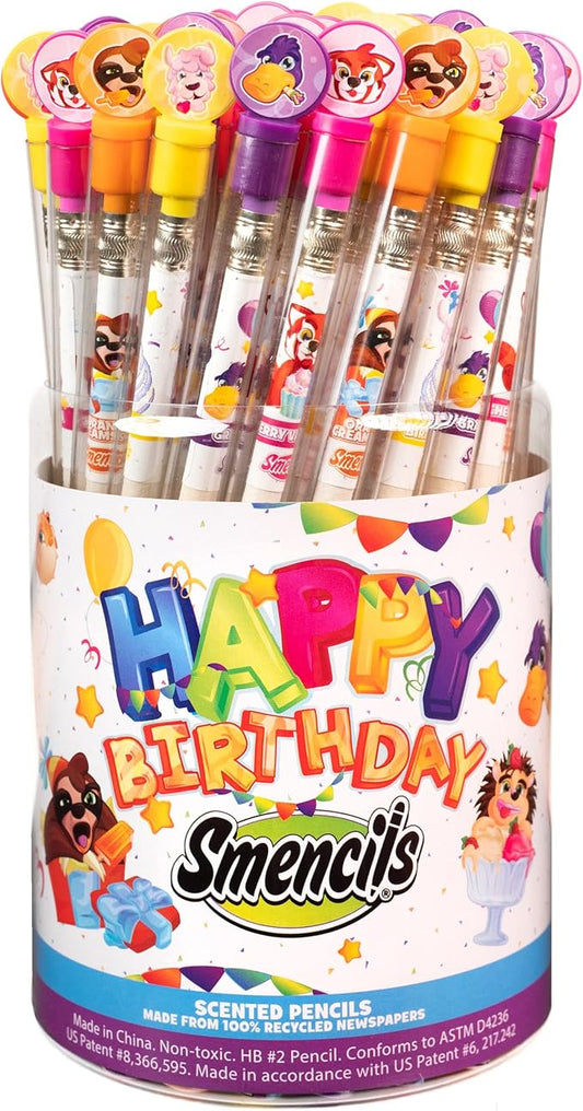 Party Animals Smencils Cylinder - HB #2 Patented Gourmet Scented Pencils, 50 Count, Gifts for Kids