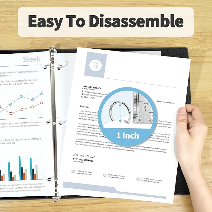 SUNEE 3 Ring Binder 1 Inch 12 Pack, Clear View Three Ring PVC-Free (Fit 8.5x11 Inches) for School or Office Supplies, Black