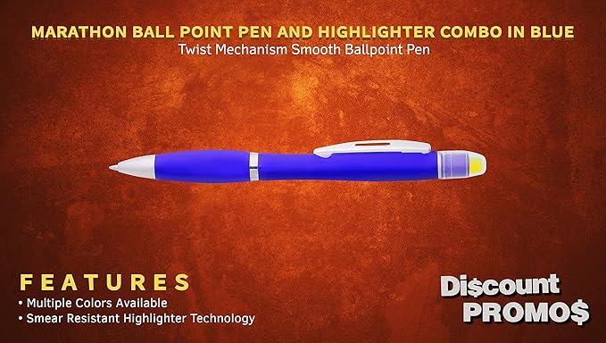 DISCOUNT PROMOS 10 Marathon Gel Highlighter Pens Pack - Twist Mechanism, Ballpoint - Blue