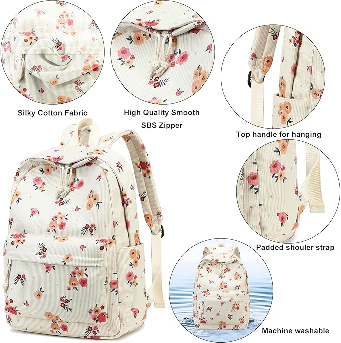 School Backpack for Teens Large Corduroy Bookbag Lightweight 15.6 inch Laptop Bag for Girls Women Casual High School College