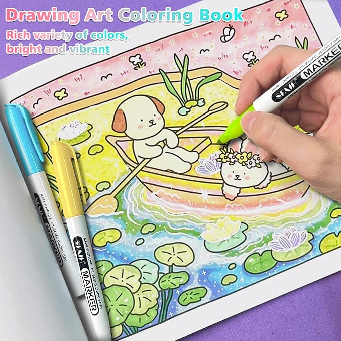 SFAIH 24 Pastel Permanent Markers - Assorted Dreamy Colors, Quick Drying, Fade Resistant, Fine Point Permanent Markers for Paper, Scrapbook, Coloring Book, Poster, School, Home, Art Painting, Drawing