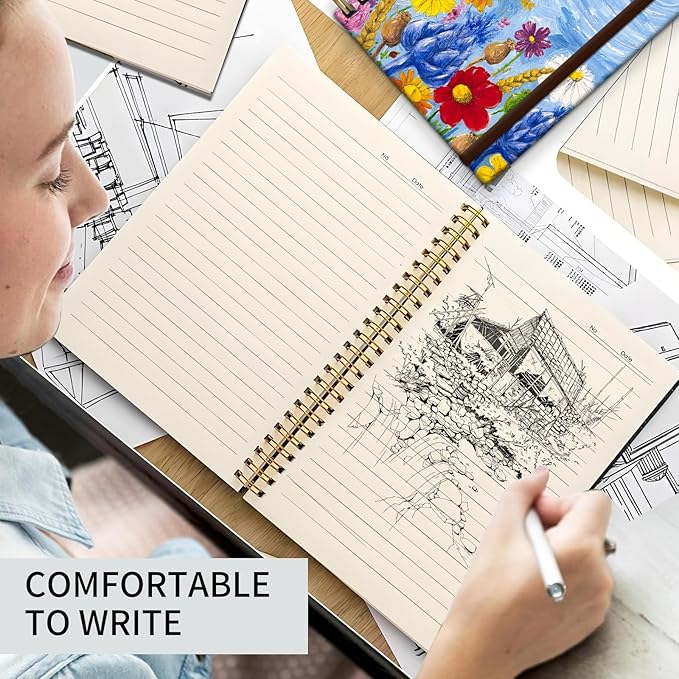 Spiral Journal Notebook, A5 Cute Notebooks for Women Men, College Ruled Hardcover Notebook for Work & Note Taking, 60 Pages Double-Wire Journals for Writing, Colorful Flowers Print