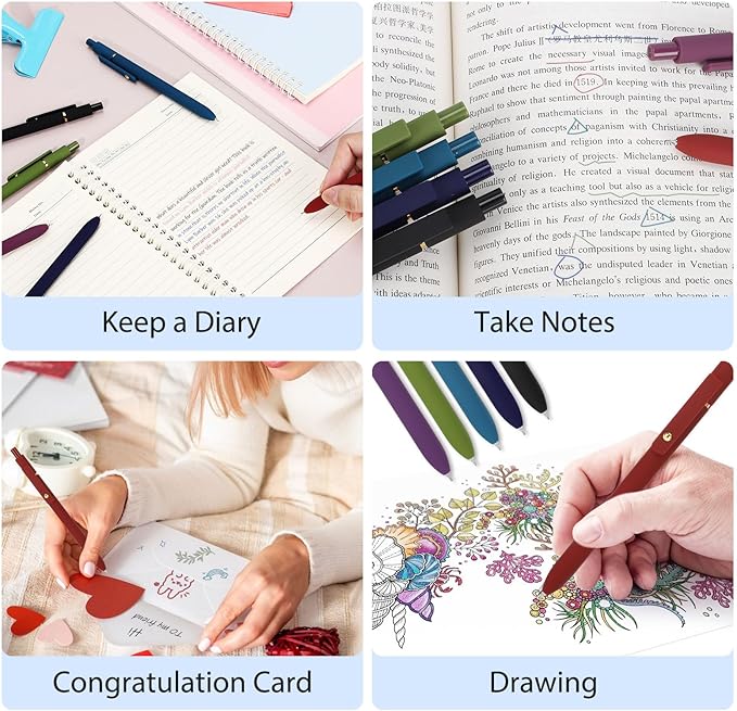 FIOVER Colored Pens, 12 Pack Colorful Gel Pens, Quick-Dry 0.7mm Medium Point for Journaling, Note Taking, Doodling, Aesthetic Office School Supplies, Gifts for Women Men(12PCS Vintage Colorful)