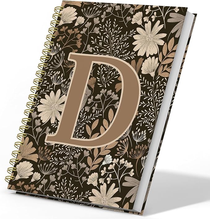 Initial D Personalized Journal Notebook, Boho Floral Journaling Notebooks for Women Girls, Costom Monogrammed Gifts for Women Mom Girls Friends, Letter Spiral Notebook, 5.5x8.3