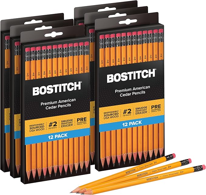 Bostitch Office Premium Pencils #2, Pre-Sharpened, American Cedar Wood, HB Graphite, Bulk 72-Pack