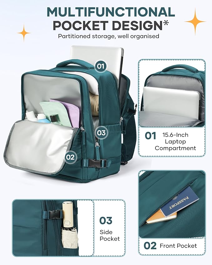 coofay Large Travel Backpack Carry on Flight Approved Mochila De Viaje Carry on Backpack for Airplanes Spirit Airlines Personal Item Bag 18x14x8 Inches Travel Bag Traveling Backpack for Women Men