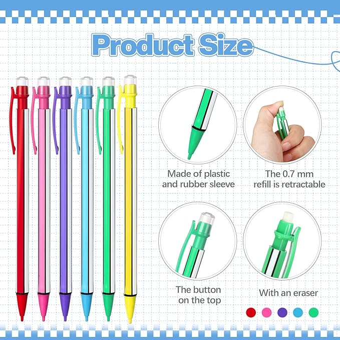 Colarr 200 Pcs Back to School 0. 7mm Mechanical Pencils with Eraser Bulk Colorful Cute Inkless Mechanical Pencils for Office Classroom School Student Writing Drawing Sketching(Classic Style)