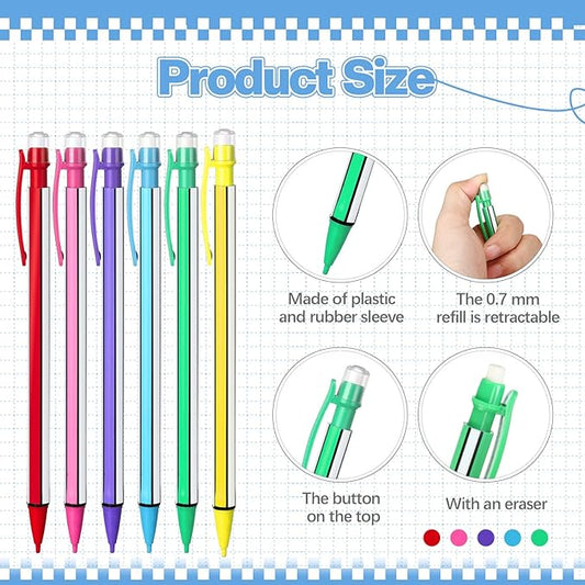 Colarr 200 Pcs Back to School 0. 7mm Mechanical Pencils with Eraser Bulk Colorful Cute Inkless Mechanical Pencils for Office Classroom School Student Writing Drawing Sketching(Classic Style)