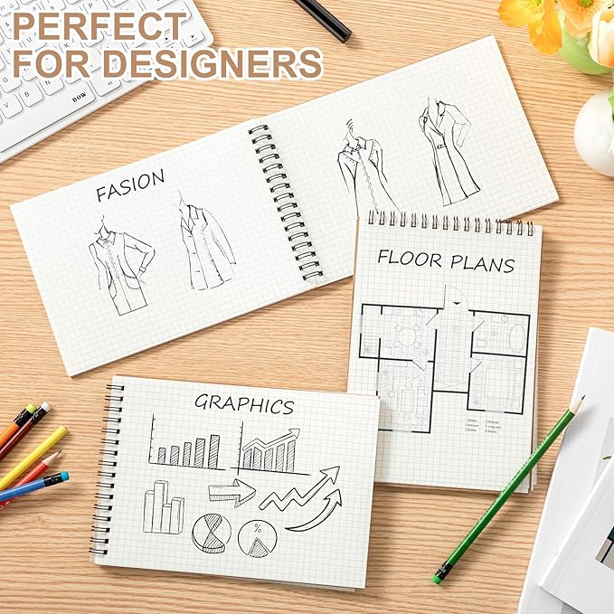 1 Pack Graph Paper Spiral Notepad A5 Top Wirebound Notepad Grid Notebook Steno Pads Memo Notebook Grid Paper 140 Pages for Writing Sketching Drawing Office Supplies (Kraft)