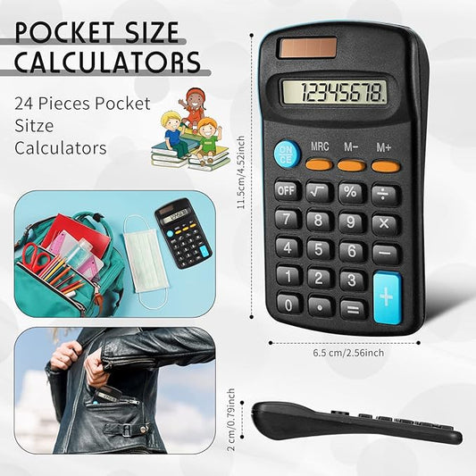 Flutesan 24 Pieces Basic Mini Calculators Bulk for Students Small Pocket Size Hand Held Calculators Desktop School Supplies for Classroom Desktop Home High School College Office(Black)