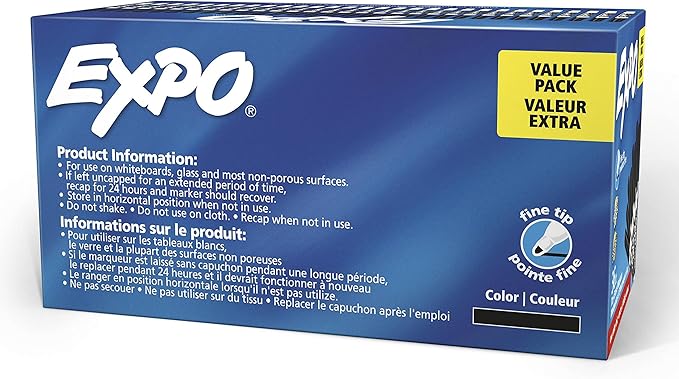 EXPO Fine Tip Dry Erase Markers Low Odor Black Ink 36-Count Set Ideal for Classroom Office and Home Use