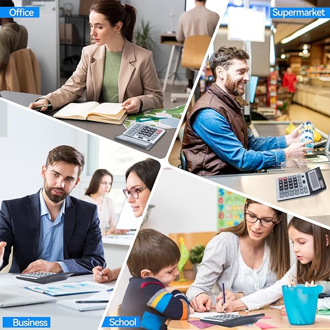 Calculator, 12-Digit Large LCD Display Desktop Calculators, Big Button with Dual Power (Solar & Battery), Standard Function for Office/School/Home Use