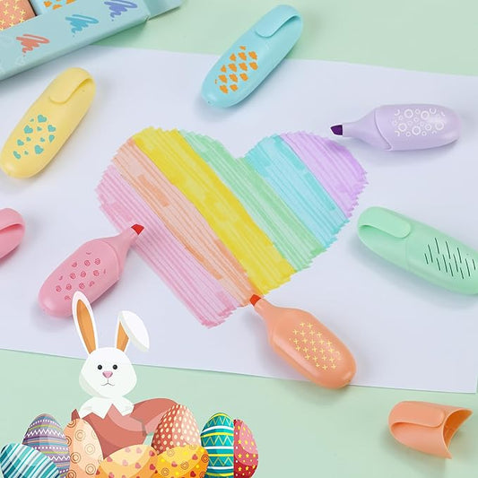 6 Piece Stylish Modern Style Mini Highlighter Pen Kawaii Stuff Pastel Color Geometric Line Design Easter Gift Highlighter Marker