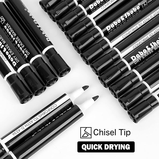 Dabo&Shobo Dry Erase Markers, Bulk Pack Of 72 Count, Low Odor Ink, Chisel Tip, Black Whiteboard Markers Perfect For Writing on Whiteboard, Mirror, Glass For School, Office, Home