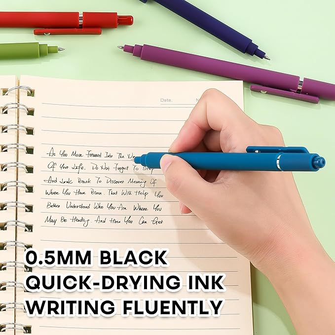RIANCY Gel Pens, 0.5mm Black Ink Quick Dry Ball Point Pens, Fine Point Smooth Writing Retractable Pens, Cute Aesthetic Gifts Set for Men Women Journaling, Office School Stationery Supplies Pack of 5