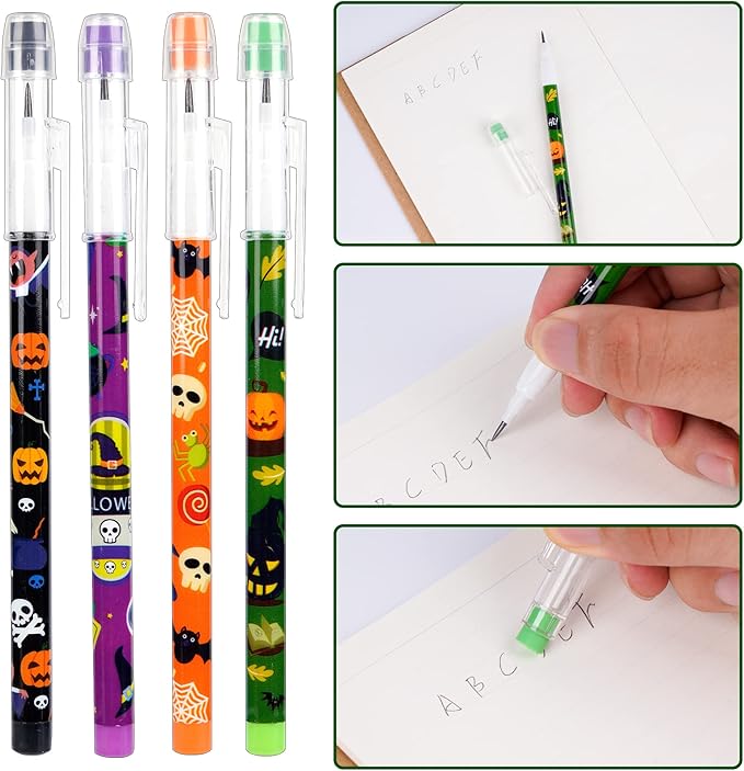 Kolewo4ever 48 Pieces Halloween Pencils Translucent Pencil Pop Up Stackable Plastic Pencils Multipoint Non Sharpening Pencil for Halloween Supplies