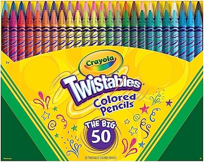 Crayola Twistables Colored Pencil Set for Kids (50ct), No Sharpen Coloring Book Pencils, Essential Classroom Supplies, Cute Back to School Gifts for Kids, 4+