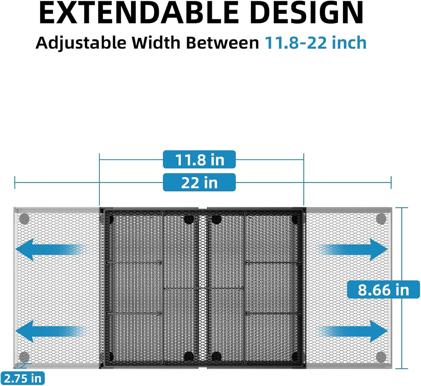 Marbrasse Expandable Desk Drawer Organizer, Mesh Drawer Organizer Tray with 10 Adjustable Compartments, Desk Organizers and Accessories for Office Supplies (Longer Expandable Drawer Organizer-B)