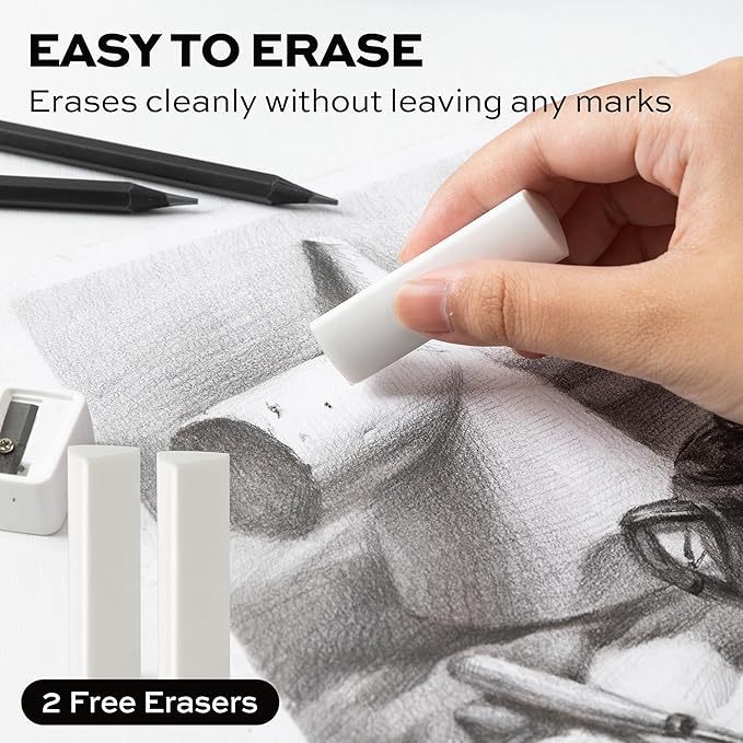 VUSIGN Pencils Bulk - 72 Pack 2B Pre-sharpened Drawing Pencils, With 1 Sharpener & 2 Erasers, for Art,Sketching, Shading, School & Office Supplies, Black