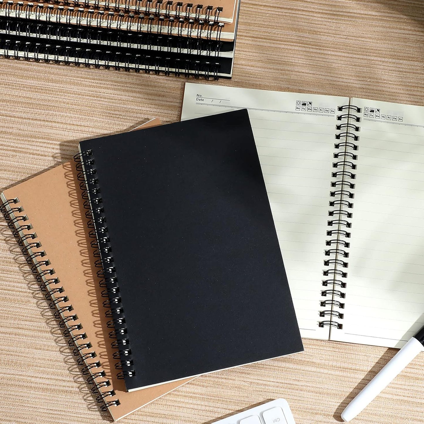 12 Pack Small Spiral Notebook A5 Lined College Ruled Spiral Journal Notebook 5.5 x 8.3 Inch Kraft Cover, 120 Pages for Work Students Office Business(Brown, Black)