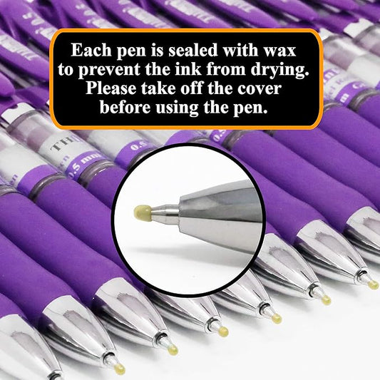 THINK2MASTER [24 Pens - Purple Ink] Think2 Retractable Gel Pens. (24 Purple) Fine Point (0.5mm) Rollerball Pens with Comfort Grip.