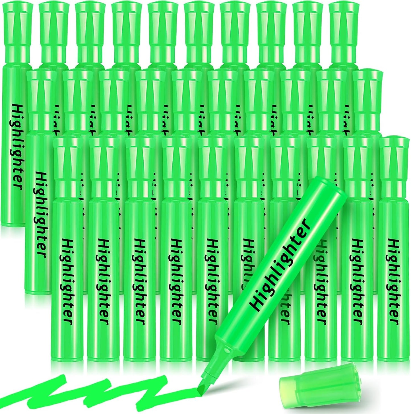 Qilery 30 Pack Highlighters Bulk, Tank Style Chisel Tip Highlighters Markers Quick Drying for Kids and Adult Coloring, Classroom Home Office School Supplies (Green)