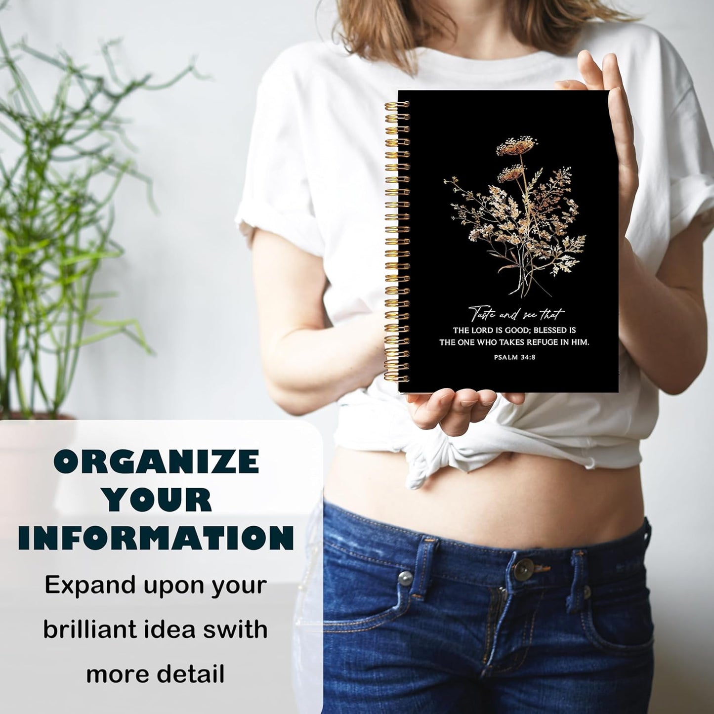 BearCake the Lord is Good Boho Floral Christian Notebook Journal, Christian Gifts for Women, Bible Notebooks for Note Taking, Bible Journaling Notebook, Hardcover Spiral Notebook 5.5x8.3