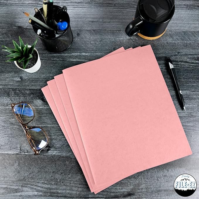 FILE-EZ Two-Pocket Folders, Pink Color, 25-Pack, Durable Textured Paper with Matte Finish, Letter Sheet Size (EZ-32590)