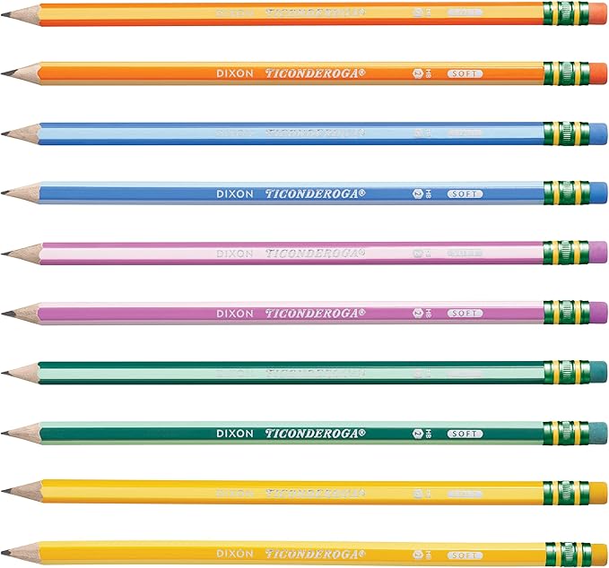 Ticonderoga® Striped Wood Pencils, 2 Soft Lead, Assorted Colors, Pack of 20