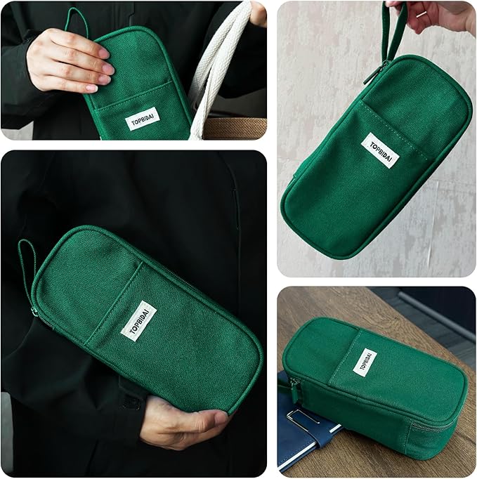 Large Pencil Case Pouch for Girls Boy Women Men Adults, Big Capacity Canvas Pencil Bag, Office College School Multi Compartment Zipper Stationery Pen Bag