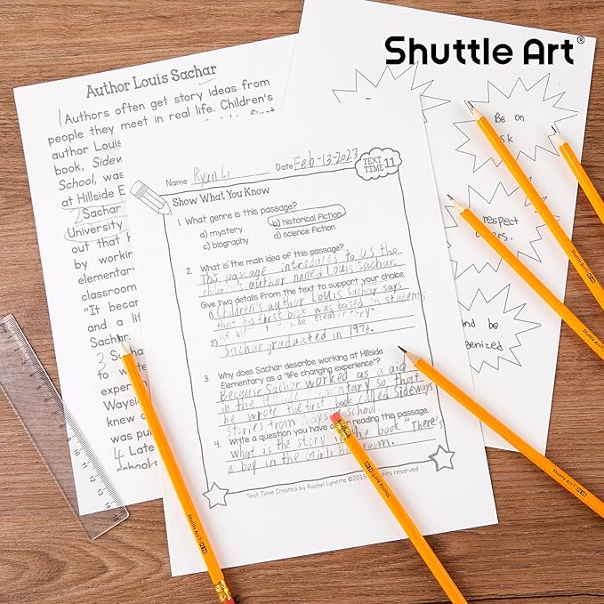 Shuttle Art 60 Pack Pencils, #2 HB, Pre-sharpened Pencils with Top Erasers, Premium Woodcased Yellow Pencil Bulk for Classroom & School Supplies, Writing and Drawing