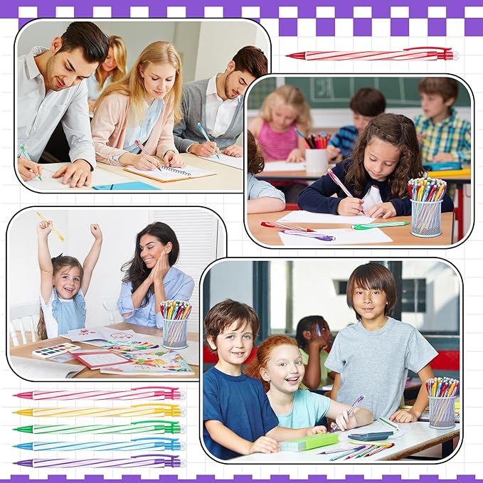 Colarr 200 Pcs Back to School 0. 7mm Mechanical Pencils with Eraser Bulk Colorful Cute Inkless Mechanical Pencils for Office Classroom School Student Writing Drawing Sketching(Stylish Style)