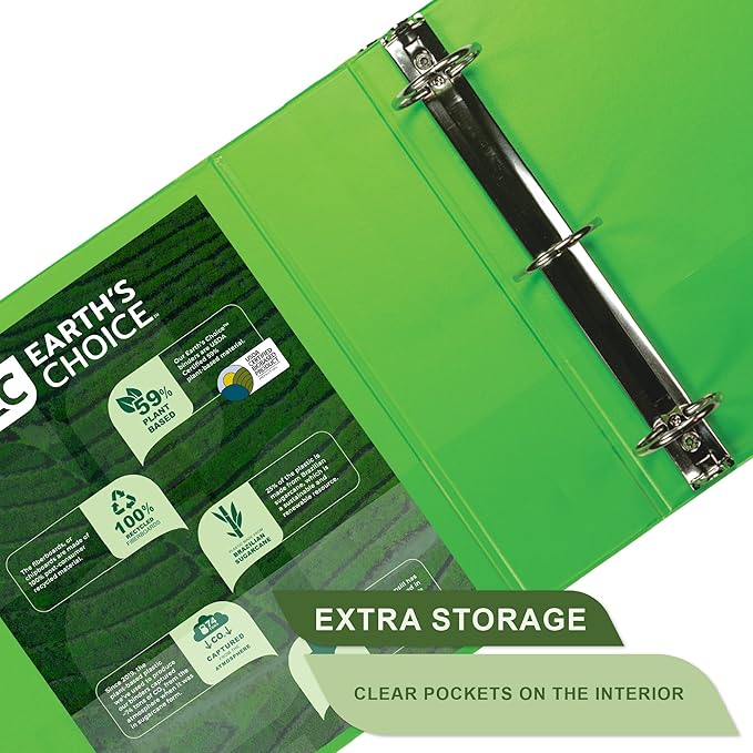 Samsill Plant-Based 3 Inch Durable Round Ring, Made in USA, View Binder, Eco-Friendly, USDA Certified Biobased, Single, Bright Green