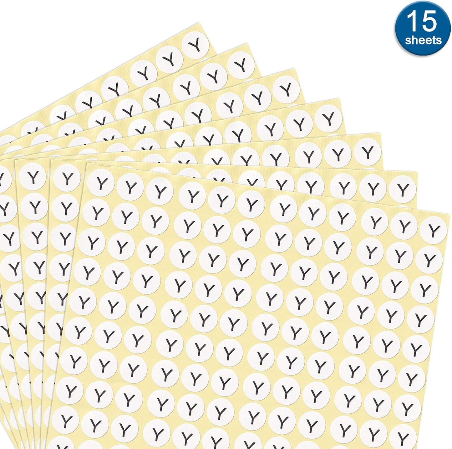 dealzEpic - Alphabet Stickers of The Letter Y - Small Round Paper Self-Adhesive Peel and Stick Letter Labels - Set of 15 Sheets