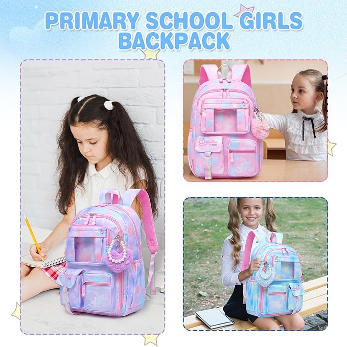 Sweet Girls Backpack School Bag for Students Kids Book Bag with Multiple Pockets Children's Backpack Trendy Laptop Backpack（17inch Blue）