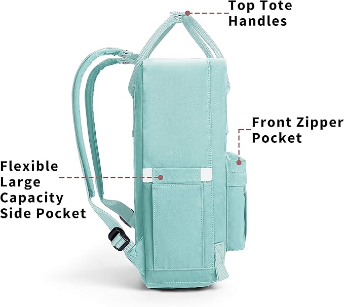 KALIDI Casual Laptop Backpack 15 Inches Classic Camping Rucksack Travel Outdoor Square Daypack College Hiking Gym Bag, Mint Green
