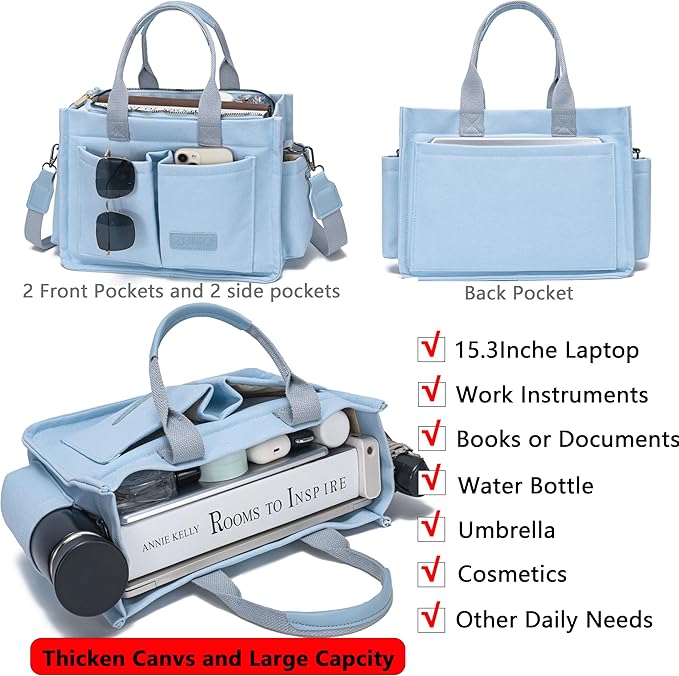Tote Bag for Women With Compartments,Large Canvas Tote Women's Purse Crossbody Bags Work Laptop Book Bag Satchels Handbags