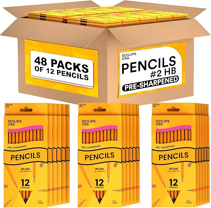 Pencils Bulk, Pencils #2 (48 Boxes), Number 2 pencils, Pre-Sharpened Pencil Bulk, School Supplies Bulk, Office Supplies Bulk, Box May Vary, 12 Pencil Per Box (48 Boxes)