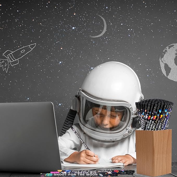 Kolewo4ever 100 Pieces Space Theme Pencils - Fun Astronaut Pencils with Matching Eraser for Classrooms, Student Reward, Space Party Favors