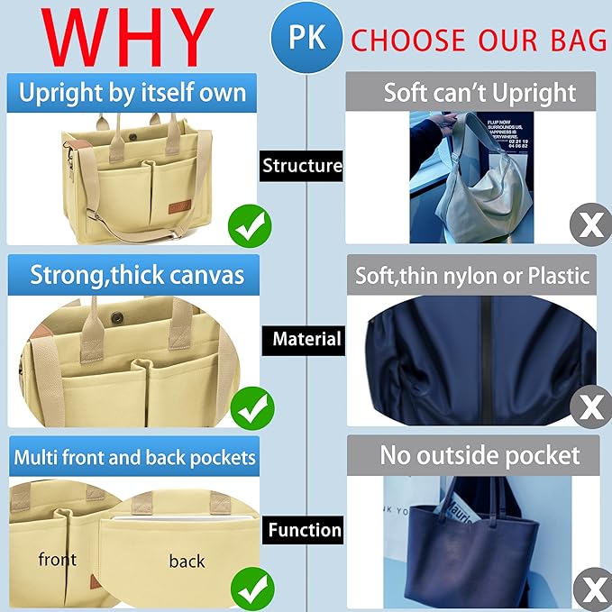 Tote Bag for Women With Compartments,Large Canvas Tote Women's Purse Crossbody Bags Work Laptop Book Bag Satchels Handbags