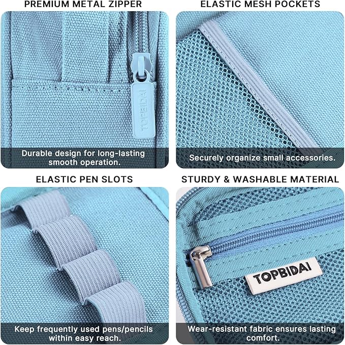 Large Pencil Case Pouch for Girls Boy Kids Children, Big Capacity Canvas Pencil Bag, Office College School Multi Compartment Zipper Stationery Pen Bag (Light Blue)