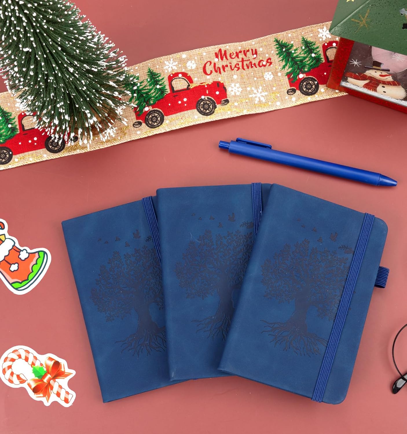 3 Pack Pocket Journaling Notebooks, A6 Small Notebook For Note Taking Journaling Notebooks Journals For Writing Mini Note Pads With Pen Holder 120 Pages 100 GSM Thick Paper-3 Deep Blue